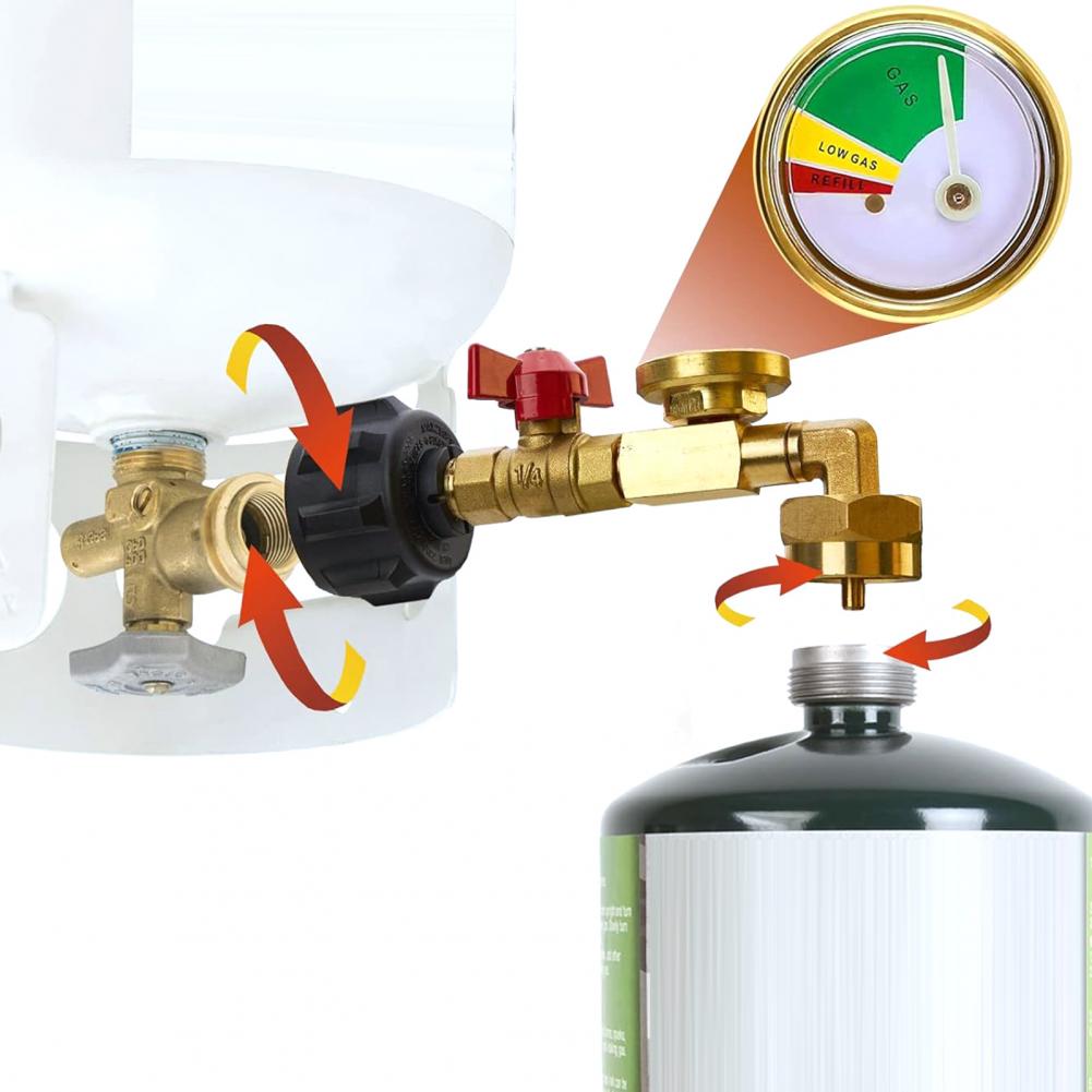 Home Cooking Gas - ขั้วต่อถังแก๊สถังโพรเพนบรรจุอุปกรณ์เสริมทองเหลืองป้องกันการระเบิดถังแก๊สอะแดปเตอร์เติมวาล์วเกจสําหรับกลางแจ้ง
